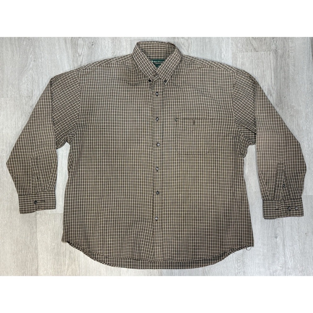 Bert Pulitzer Button Down Shirt Men's 2X Brown Plaid Long Sleeve Classic Casual
